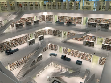 A picture of the interior of a modern library